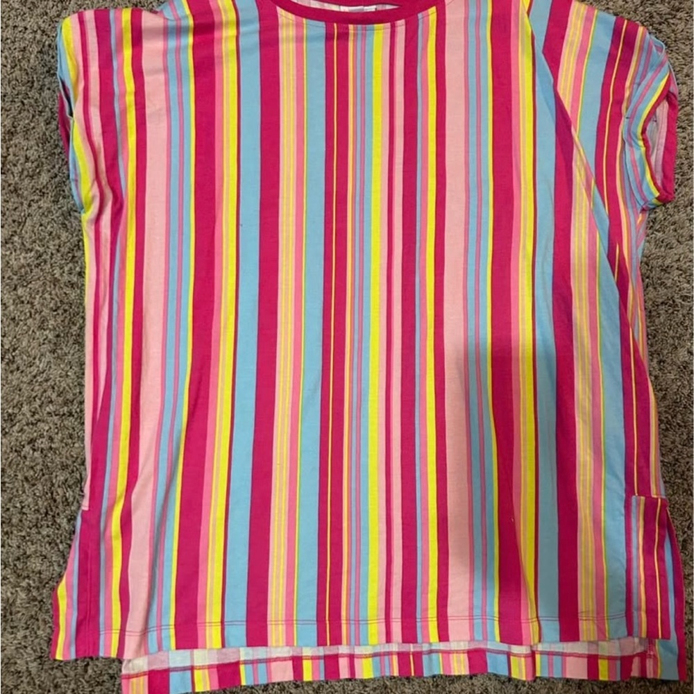 LuLaRoe Women's Short Sleeve Striped Tee - Pink, Blue, Yellow